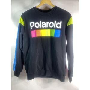 RARE Polaroid Retro Black Pullover Crew Neck Logo Sweatshirt Men's Small 34-36